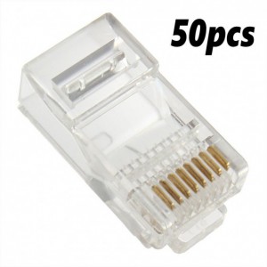 50PCS RJ45 以太网电缆模块插头网络连接器 RJ-45 水晶头 Cat5 透明 Cat5e 镀金电缆办公室